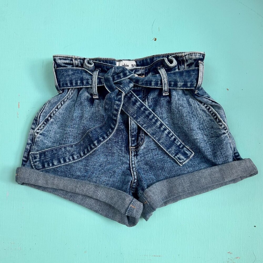 Abercrombie Kids Paperbag Denim Shorts Girls 11 12 Belted High Rise Jean